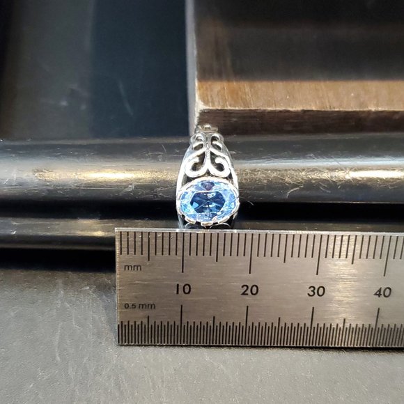 Size 9.25 925 Sterling Silver Blue Paste Gemstone Fancy Ring - Picture 6 of 7